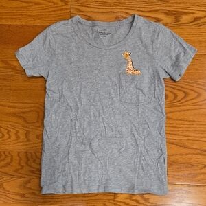 J. Crew Gray Pocket T with Giraffe in Pocket